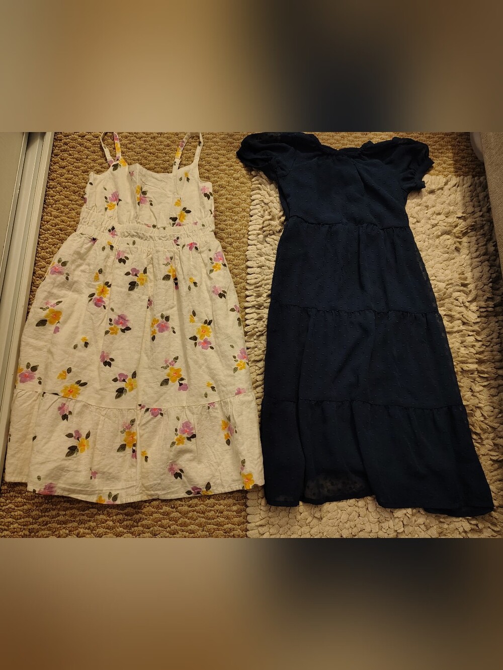 (2) White Floral Sundress with Yellow & Pink Flowers & Blue Dress